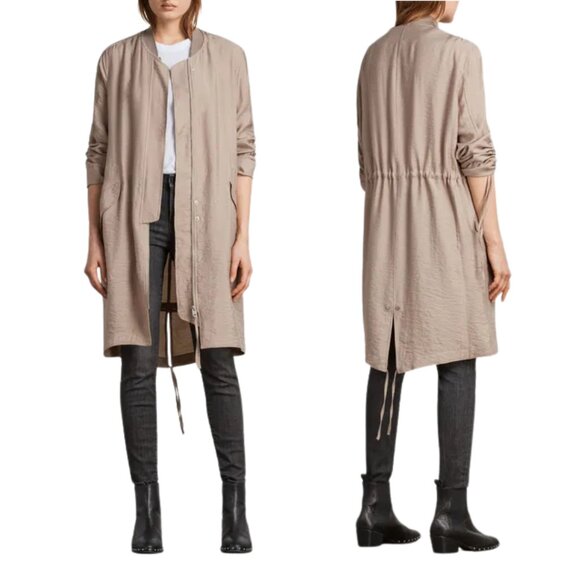 All Saints Ellis Parka Jacket L Lightweight, Neutral, Quiet Luxury, Elio Bomber - Picture 1 of 12